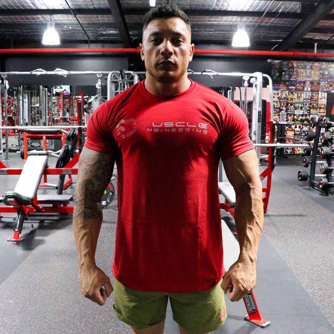 MuscleEngineering S / Red ME- Mens Essential Long Training T-Shirt ME- Mens Essential Long Training T-Shirt- Mens Essential Long Training